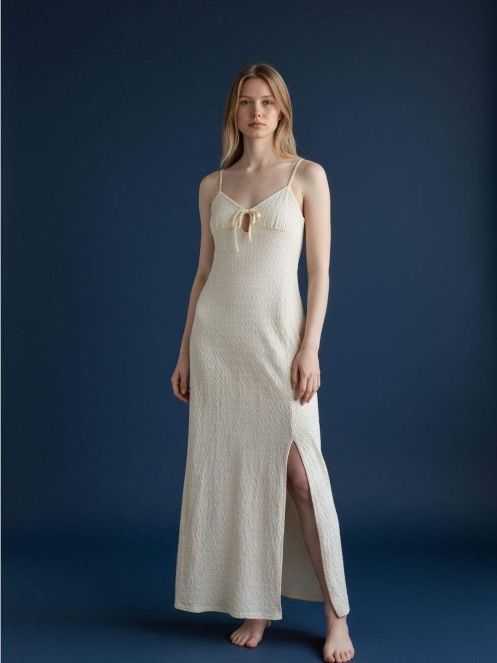 Cream Spaghetti Strap Maxi Dress with Side Slit
